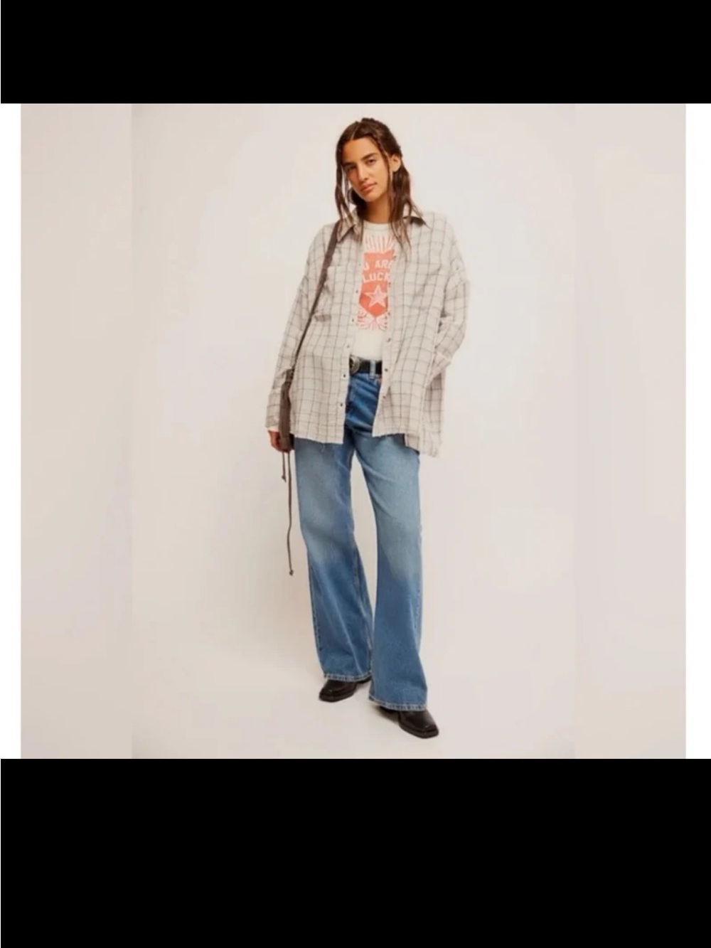 Free People We The Free Cardiff Plaid Top Oversized size Small - Picture 3 of 12